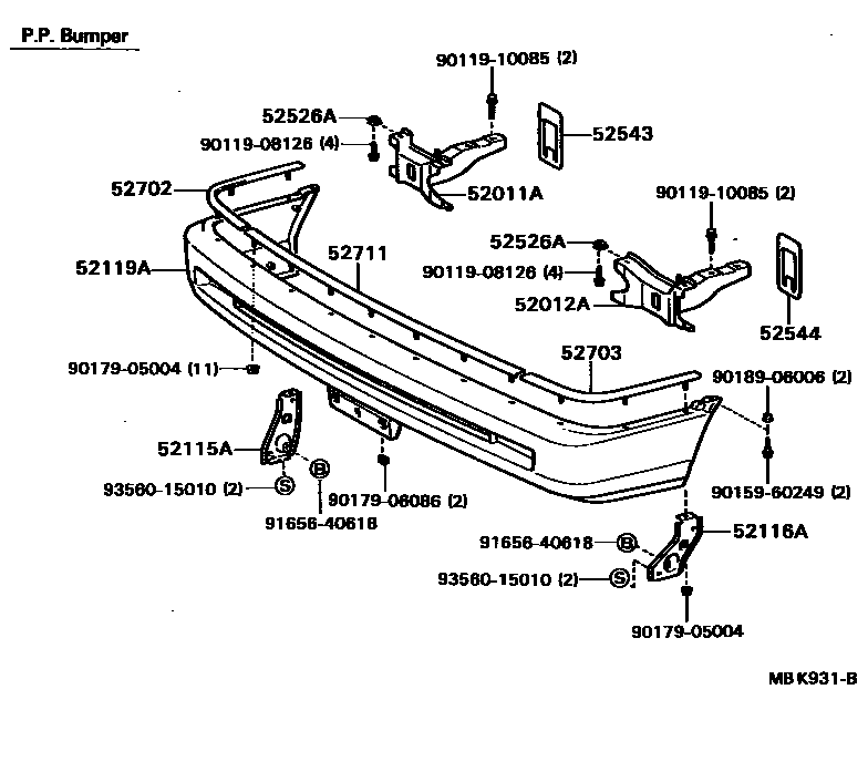Toyota CAMRY 前保险杠及附件 EPC diagram — MBK931B