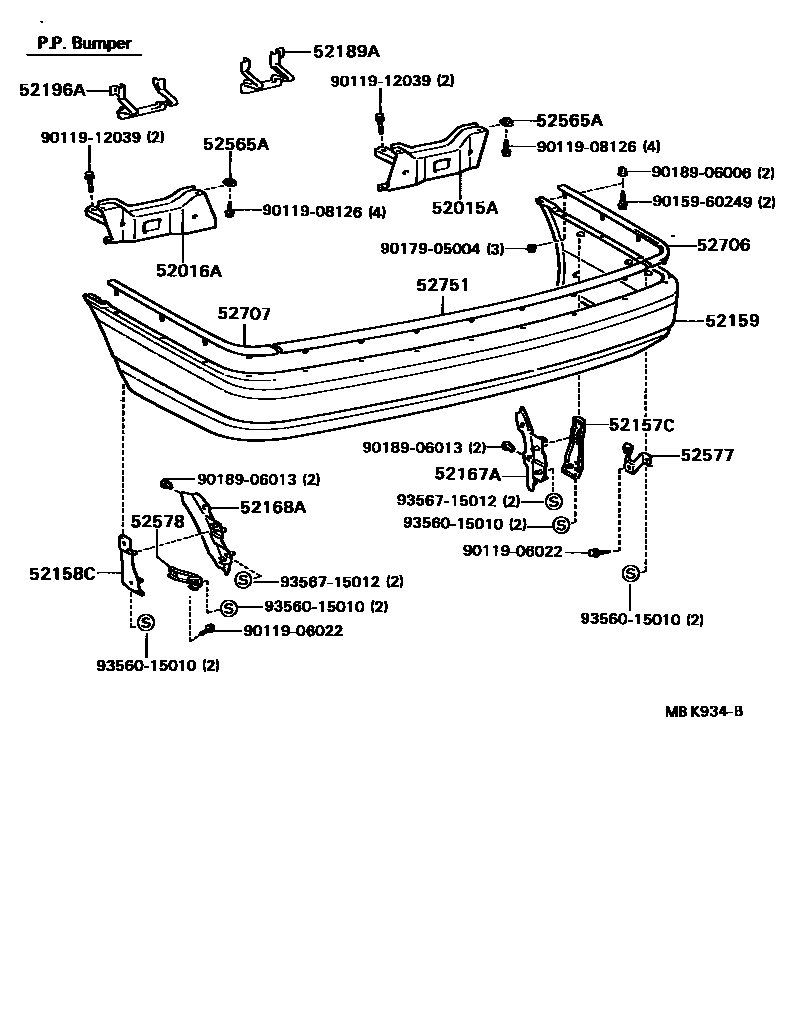 Toyota CAMRY 后保险杠及附件 EPC diagram — MBK934B