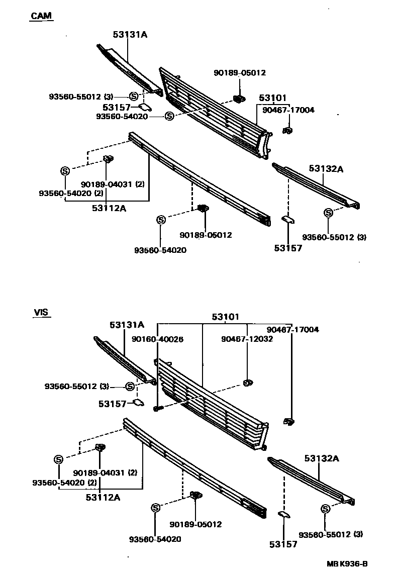 Toyota CAMRY radiator grille EPC diagram — MBK936B