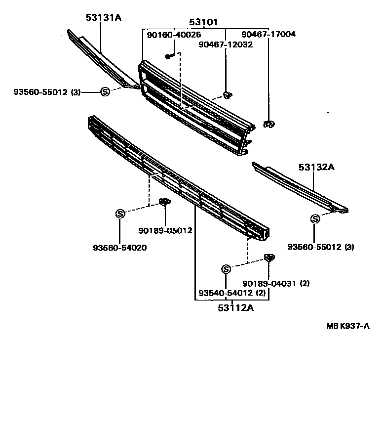 Toyota CAMRY radiator grille EPC diagram — MBK937A