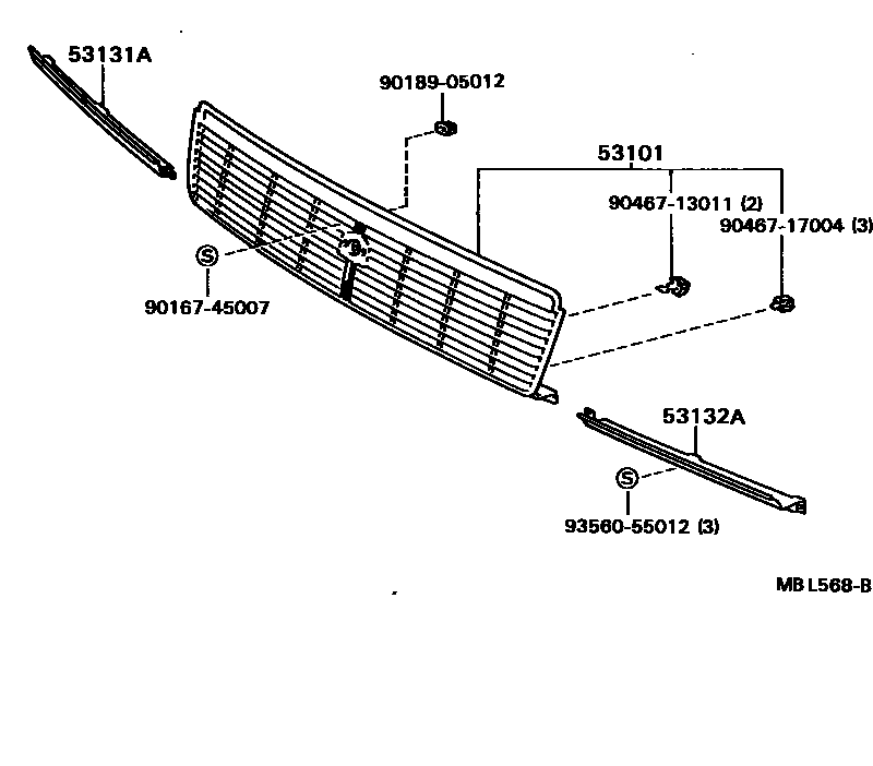 Toyota CAMRY radiator grille EPC diagram — MBL568B