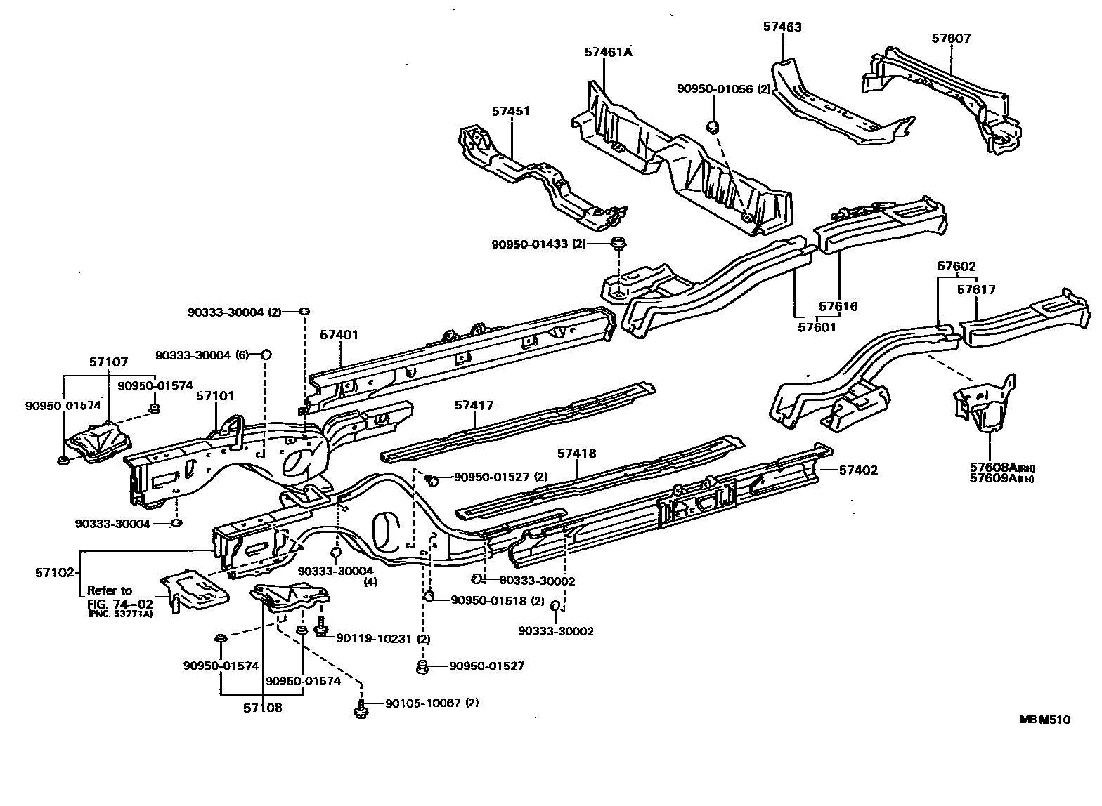 Toyota CAMRY Floor stringers EPC diagram — MBM510