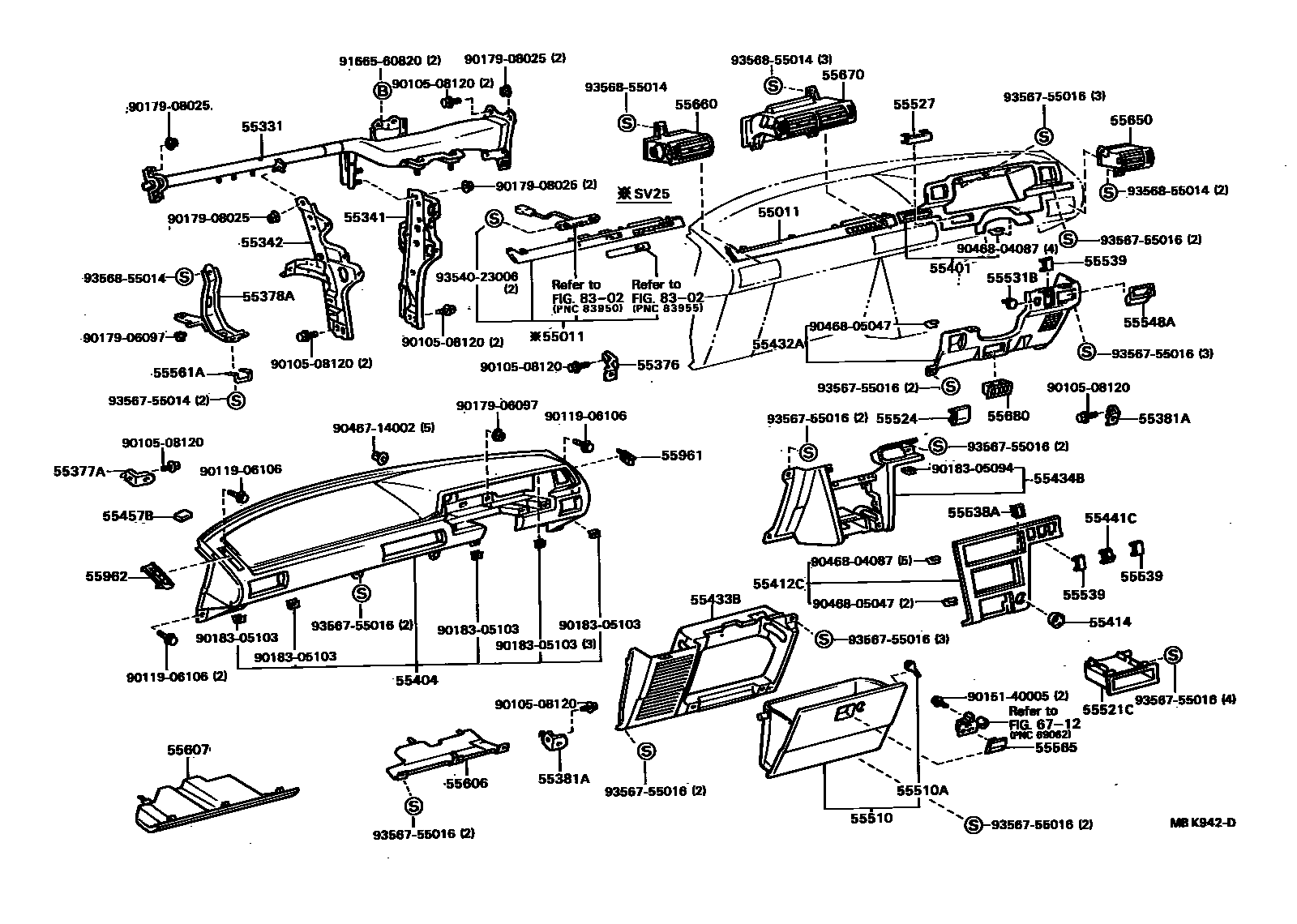 Toyota CAMRY 仪表板和手套箱 EPC diagram — MBK942D