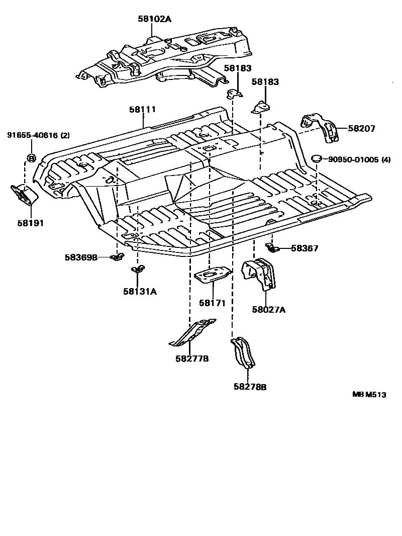 Toyota CAMRY 浅盘形地板和车身下背板 EPC diagram — MBM513