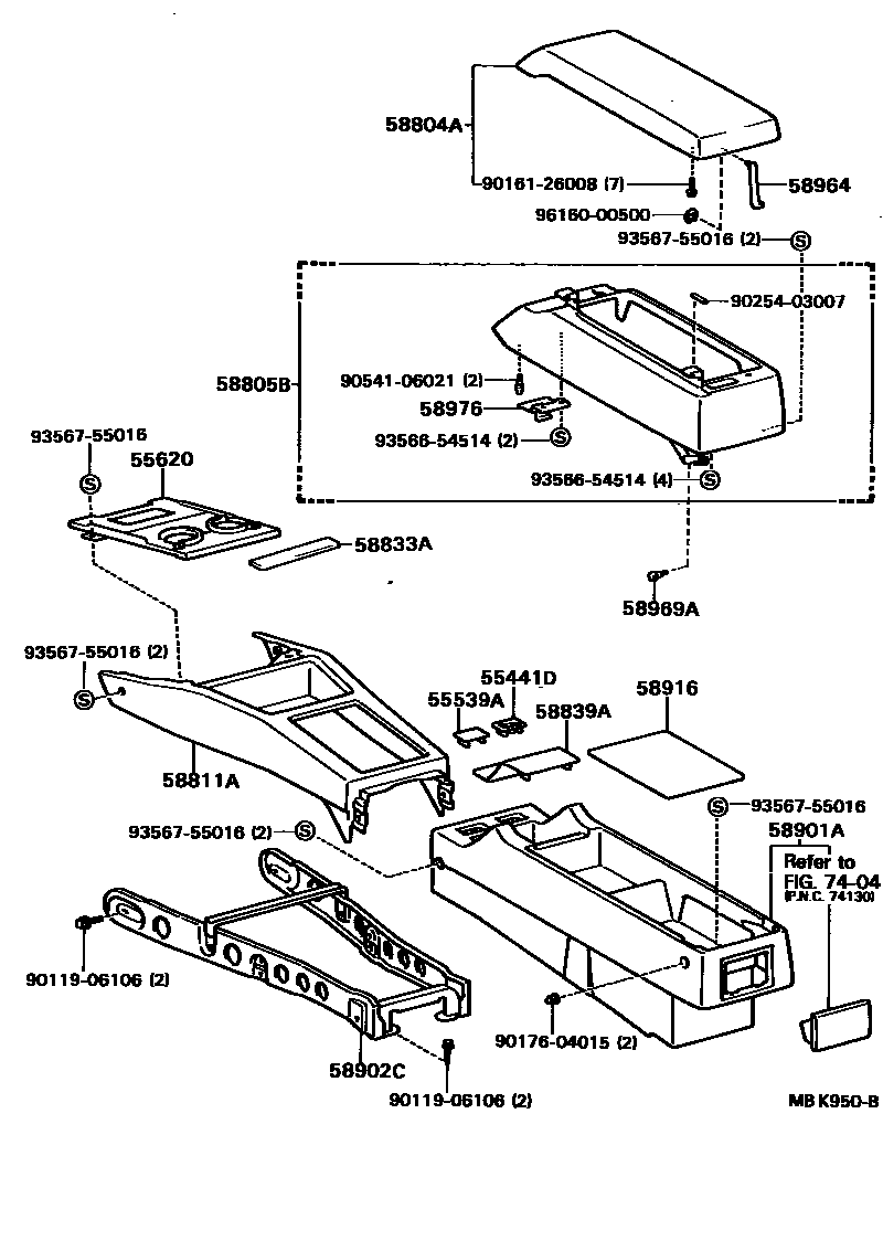 Toyota CAMRY 中央扶手箱和支架 EPC diagram — MBK950B