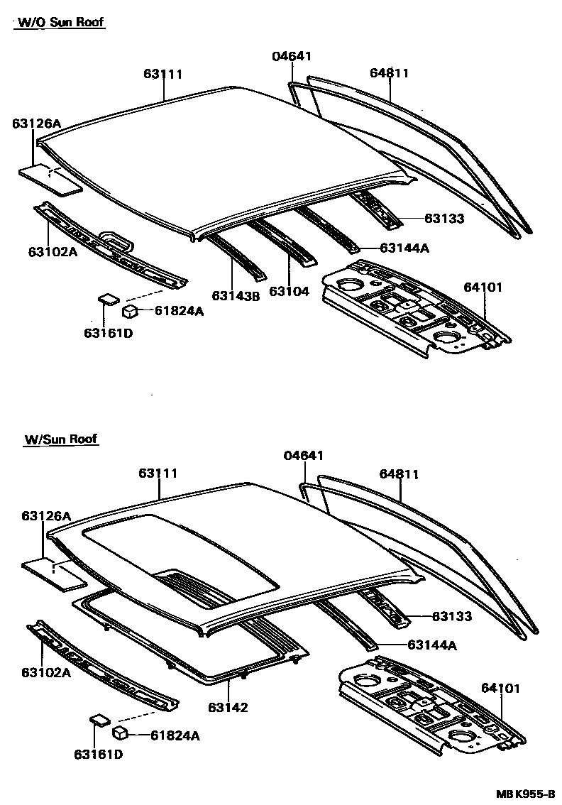Toyota CAMRY 天窗板和背窗玻璃 EPC diagram — MBK955B