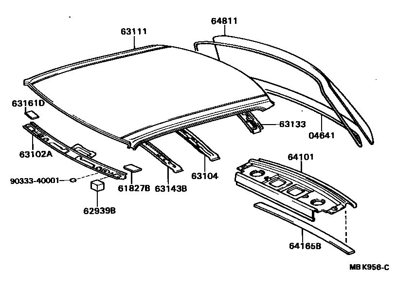 Toyota CAMRY 天窗板和背窗玻璃 EPC diagram — MBK956C