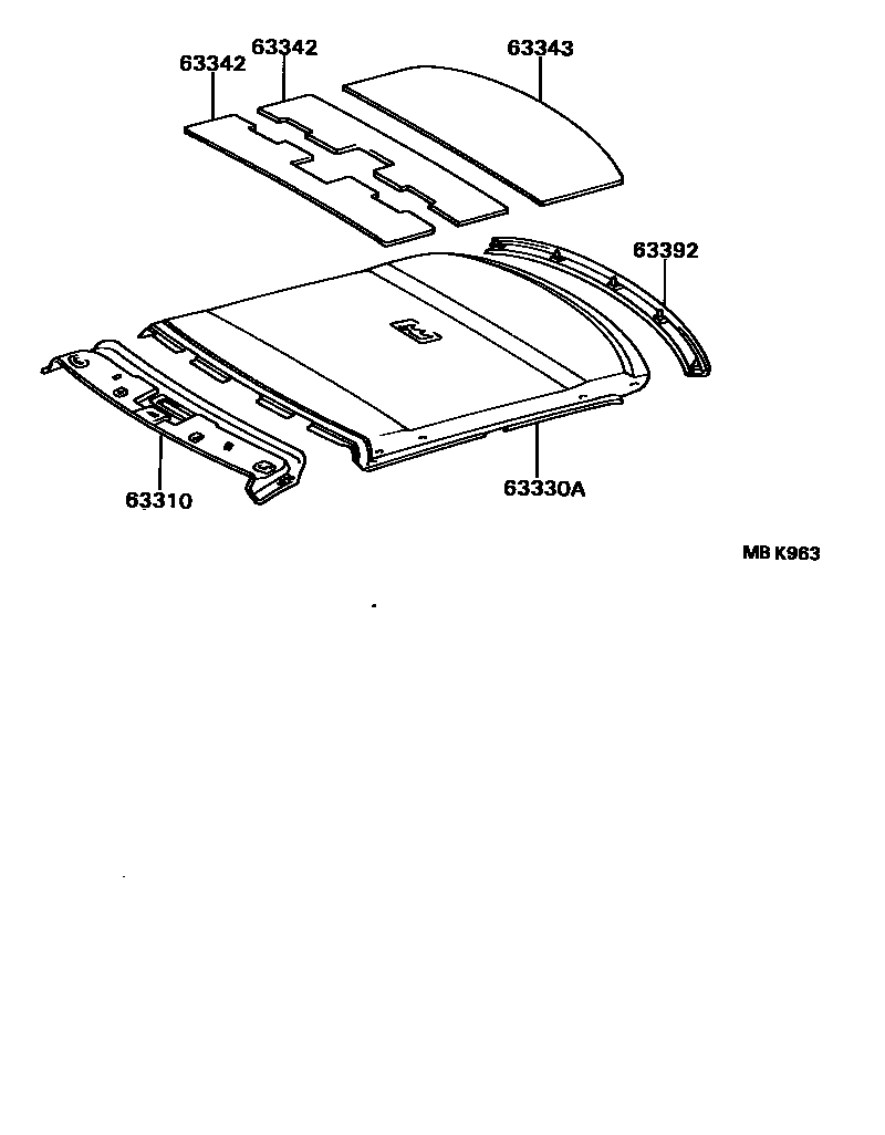 Toyota CAMRY 车顶内衬和消声垫 EPC diagram — MBK963