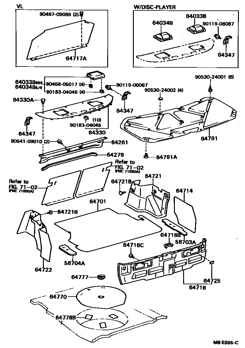 Toyota CAMRY 杂物箱板和行李箱垫 EPC diagram — MBK965C