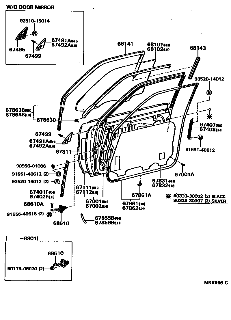 Toyota CAMRY 前门板和前门玻璃 EPC diagram — MBK966C