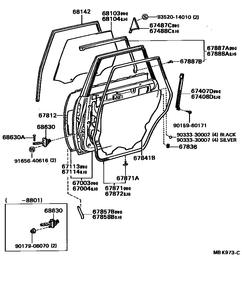 Toyota CAMRY 后门板和后门玻璃 EPC diagram — MBK973C