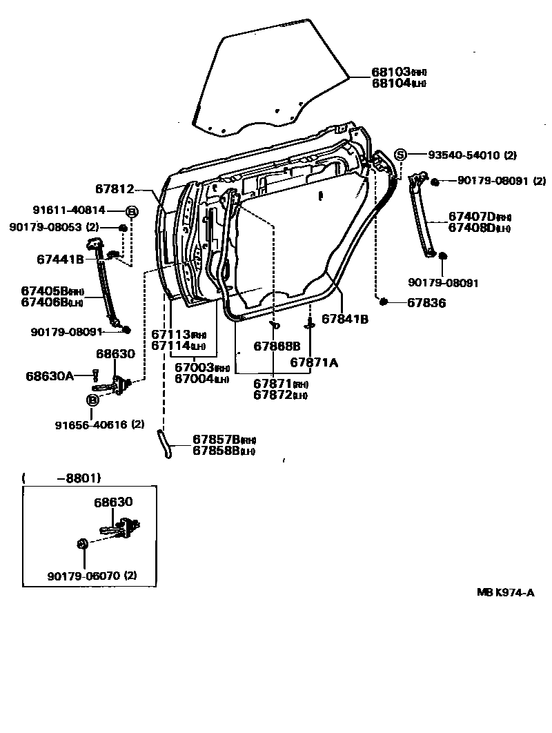 Toyota CAMRY 后门板和后门玻璃 EPC diagram — MBK974A