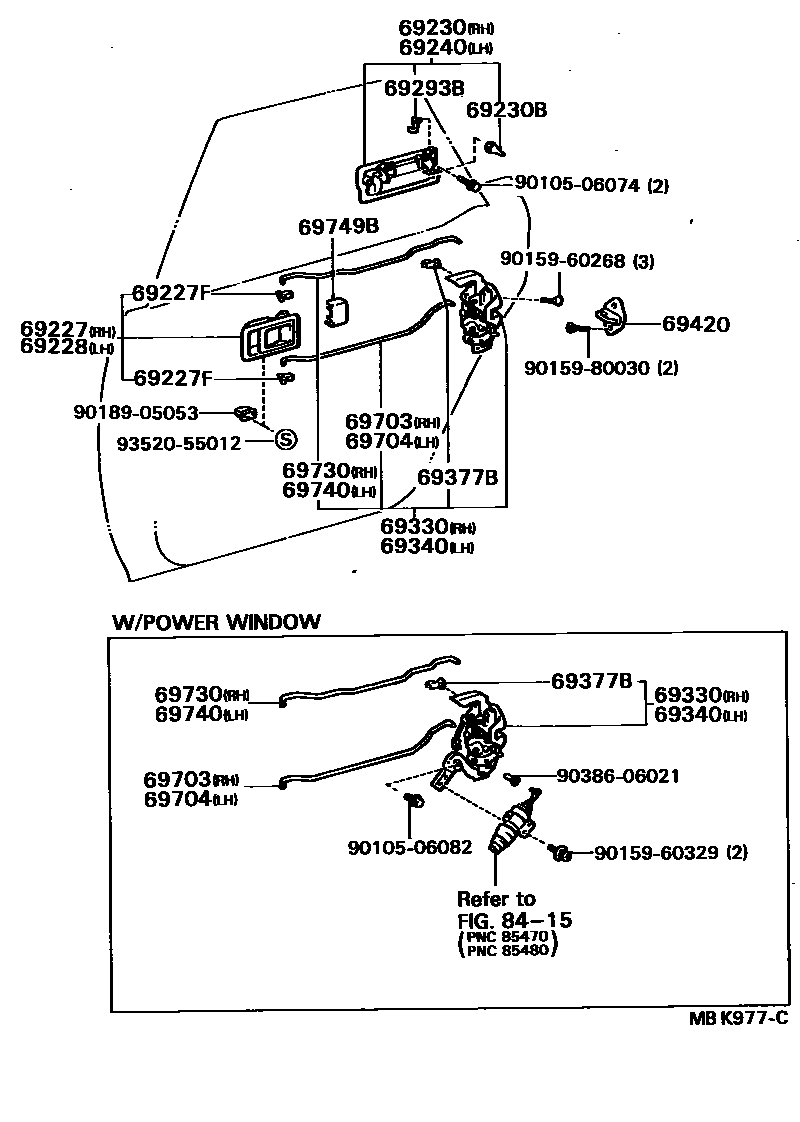 Toyota CAMRY 后门锁和后门把手 EPC diagram — MBK977C