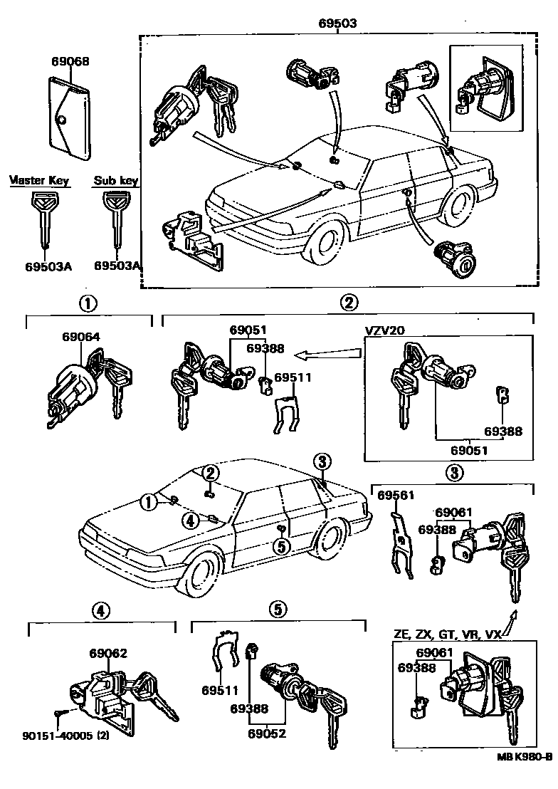 Toyota CAMRY 锁芯组件 EPC diagram — MBK980B