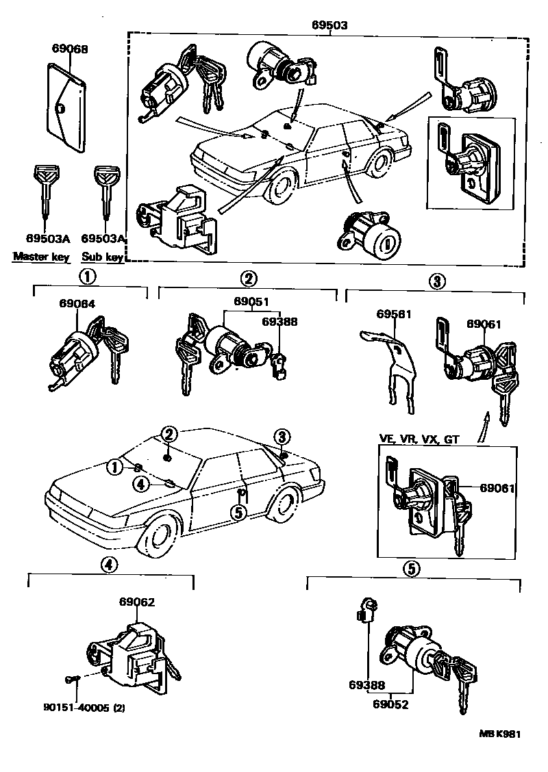 Toyota CAMRY 锁芯组件 EPC diagram — MBK981