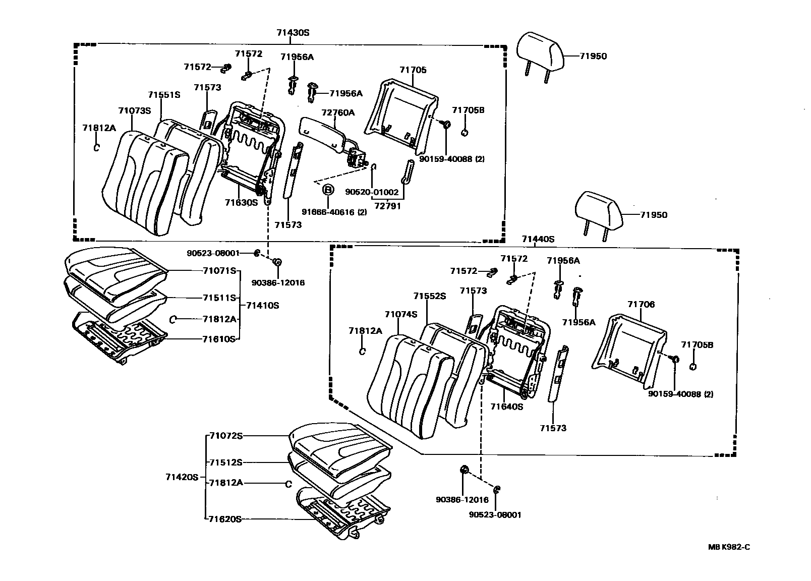 Toyota CAMRY 前排座椅和座椅滑轨 EPC diagram — MBK982C