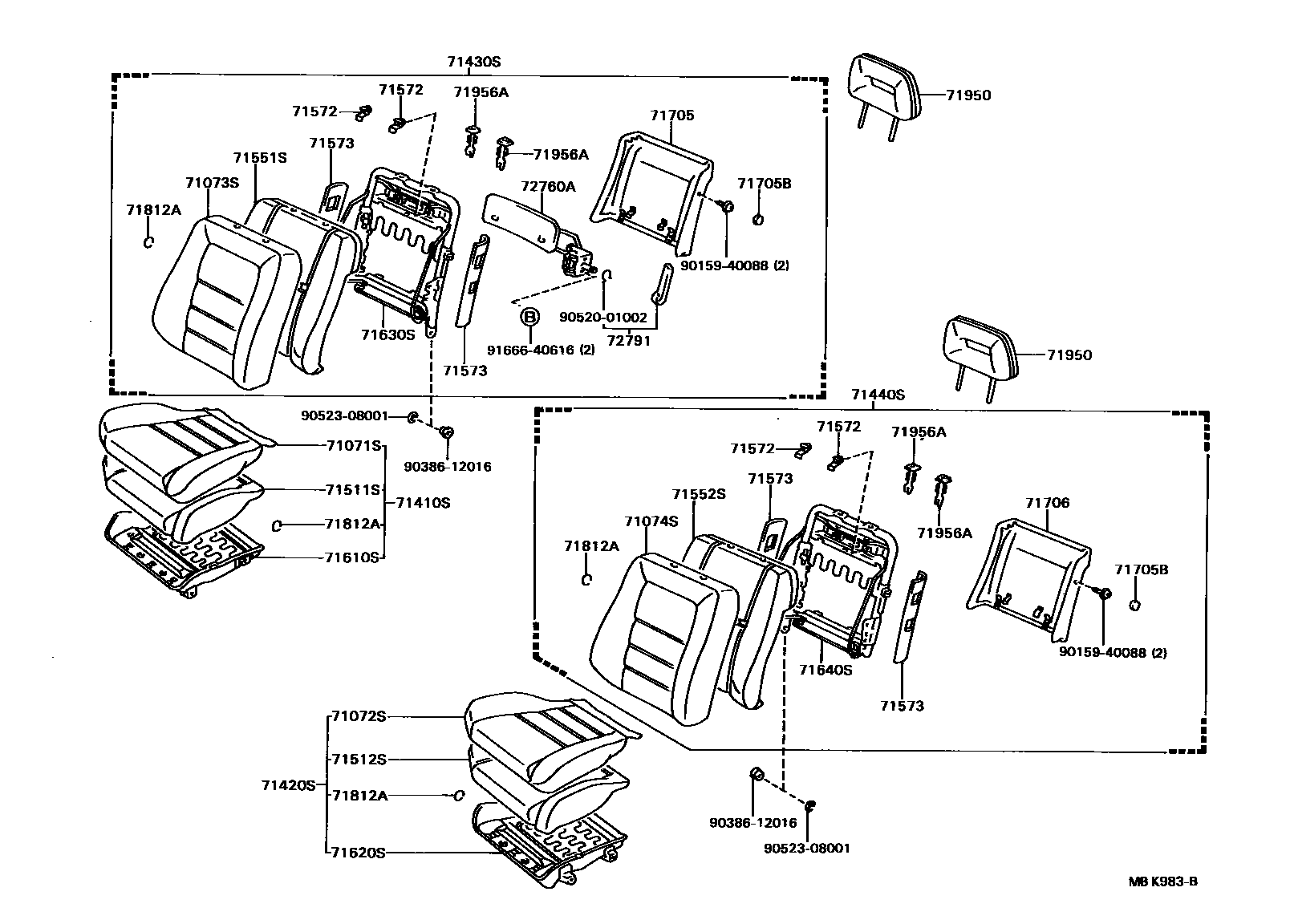 Toyota CAMRY 前排座椅和座椅滑轨 EPC diagram — MBK983B
