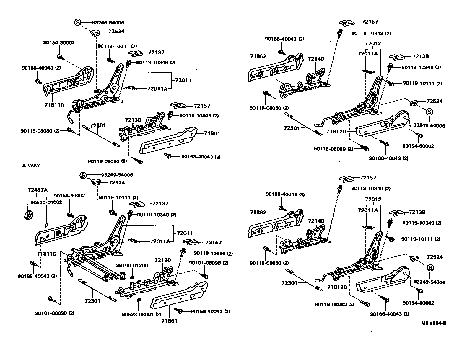 Toyota CAMRY 前排座椅和座椅滑轨 EPC diagram — MBK984B