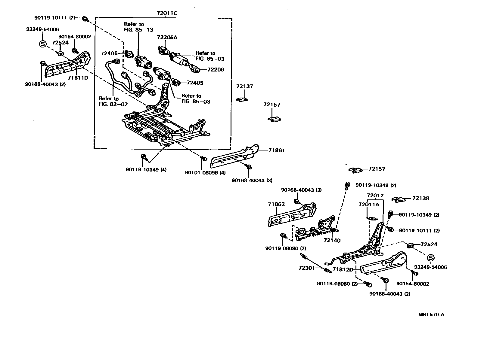 Toyota CAMRY 前排座椅和座椅滑轨 EPC diagram — MBL570A