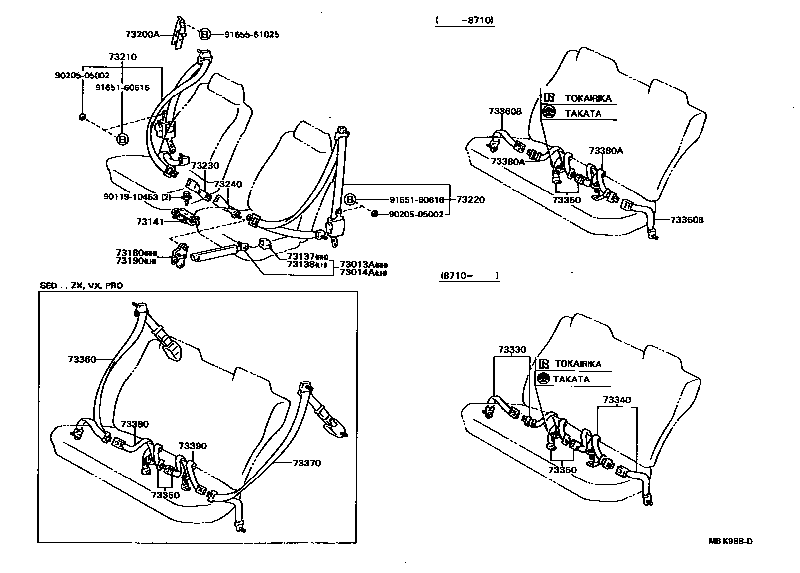 Toyota CAMRY 安全带和儿童保护座椅 EPC diagram — MBK988D