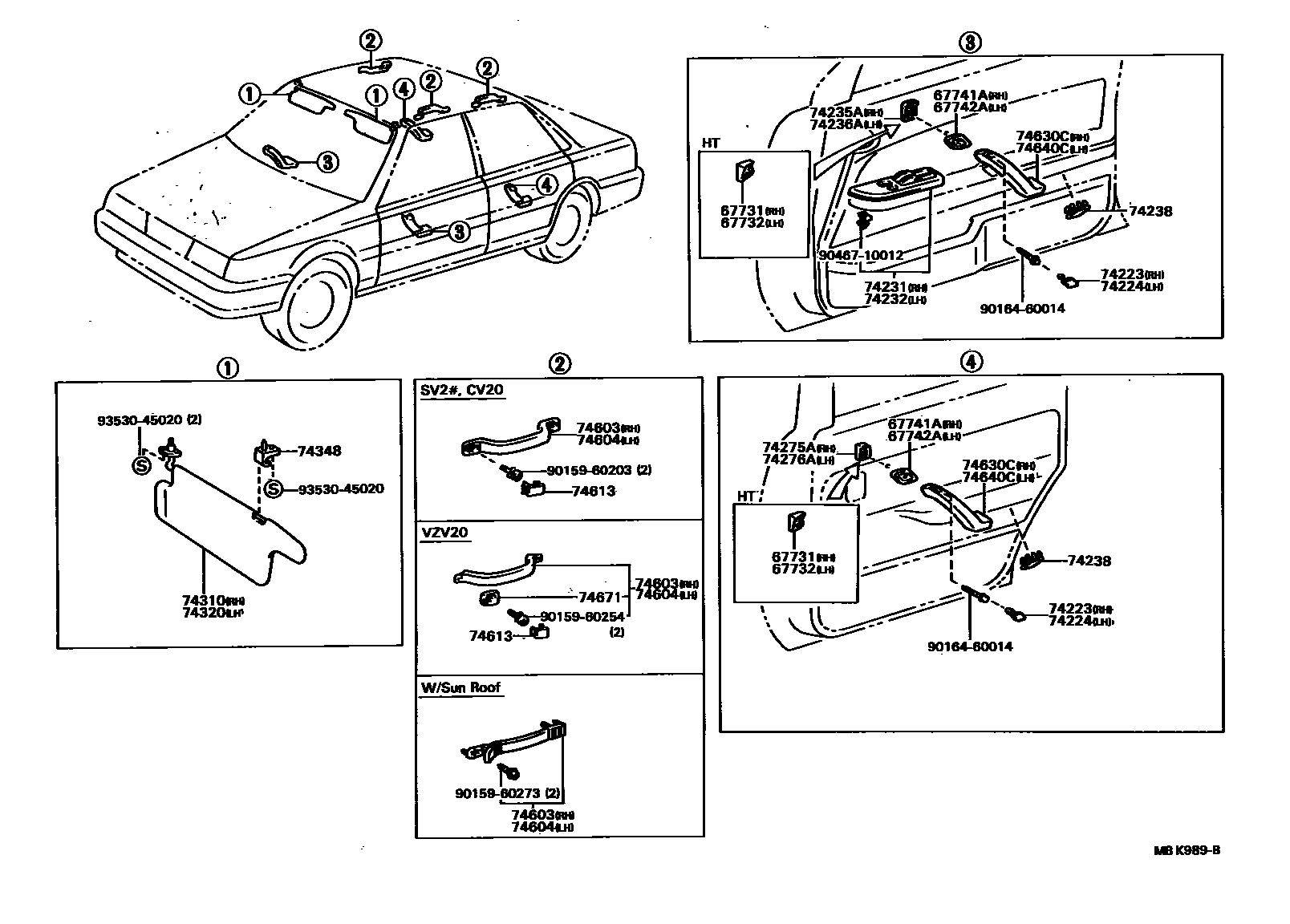 Toyota CAMRY 扶手和遮阳板 EPC diagram — MBK989B