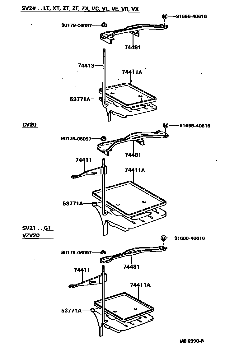 Toyota CAMRY battery holder EPC diagram — MBK990B