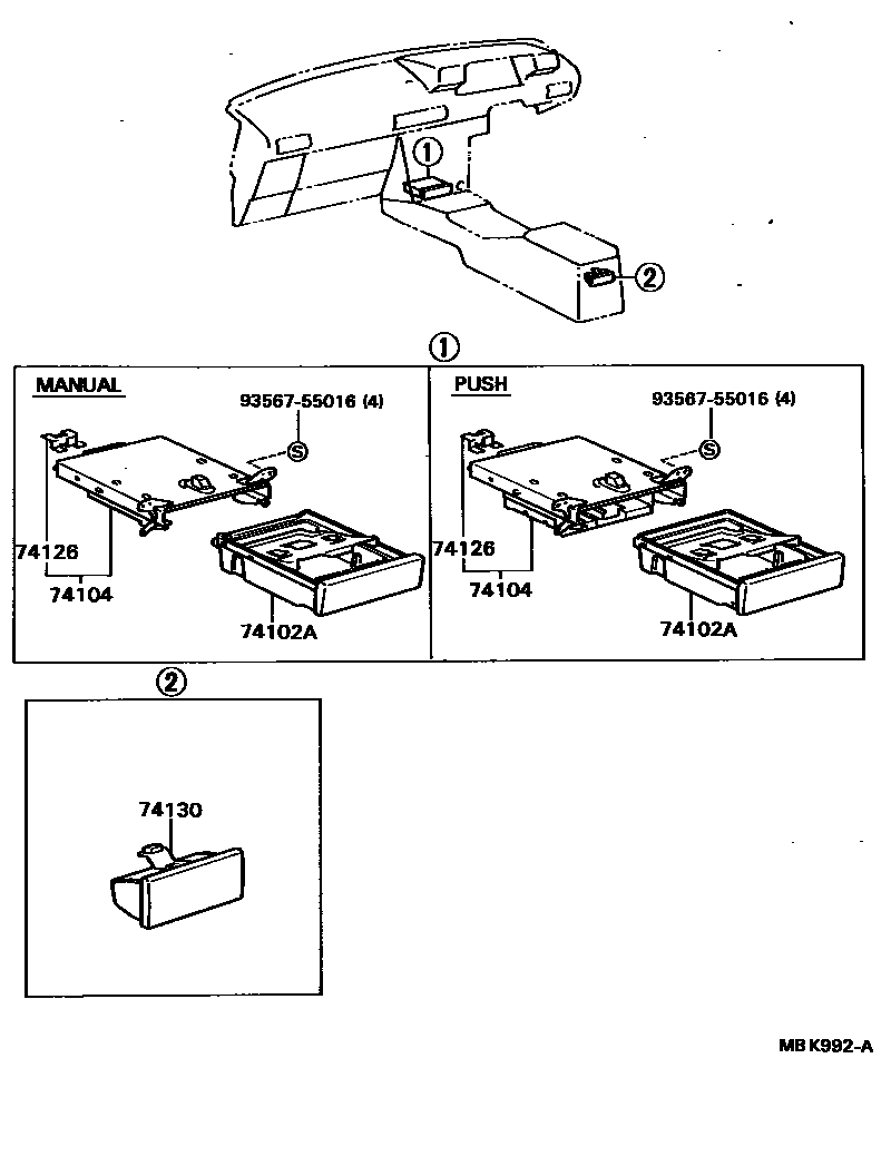 Toyota CAMRY 烟灰盒 EPC diagram — MBK992A