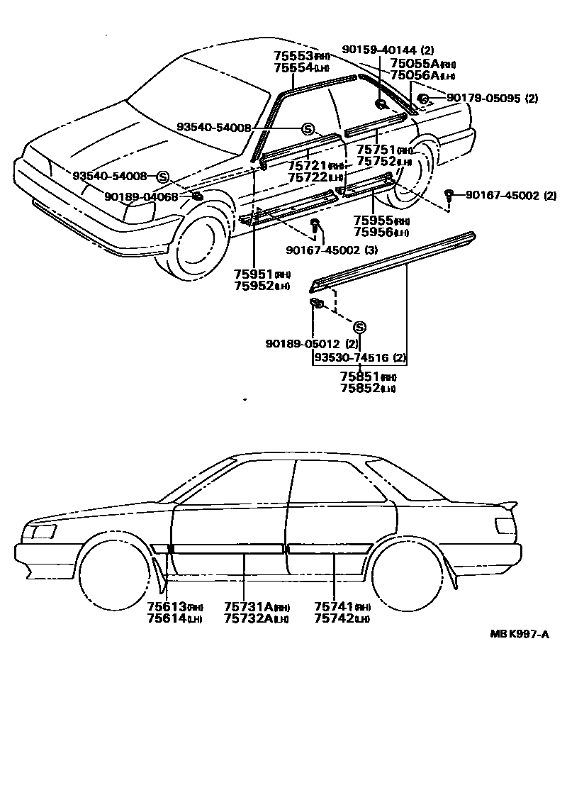 Toyota CAMRY 侧防护条 EPC diagram — MBK997A