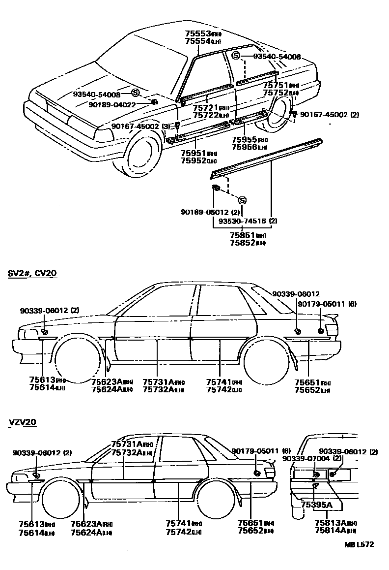 Toyota CAMRY 侧防护条 EPC diagram — MBL572