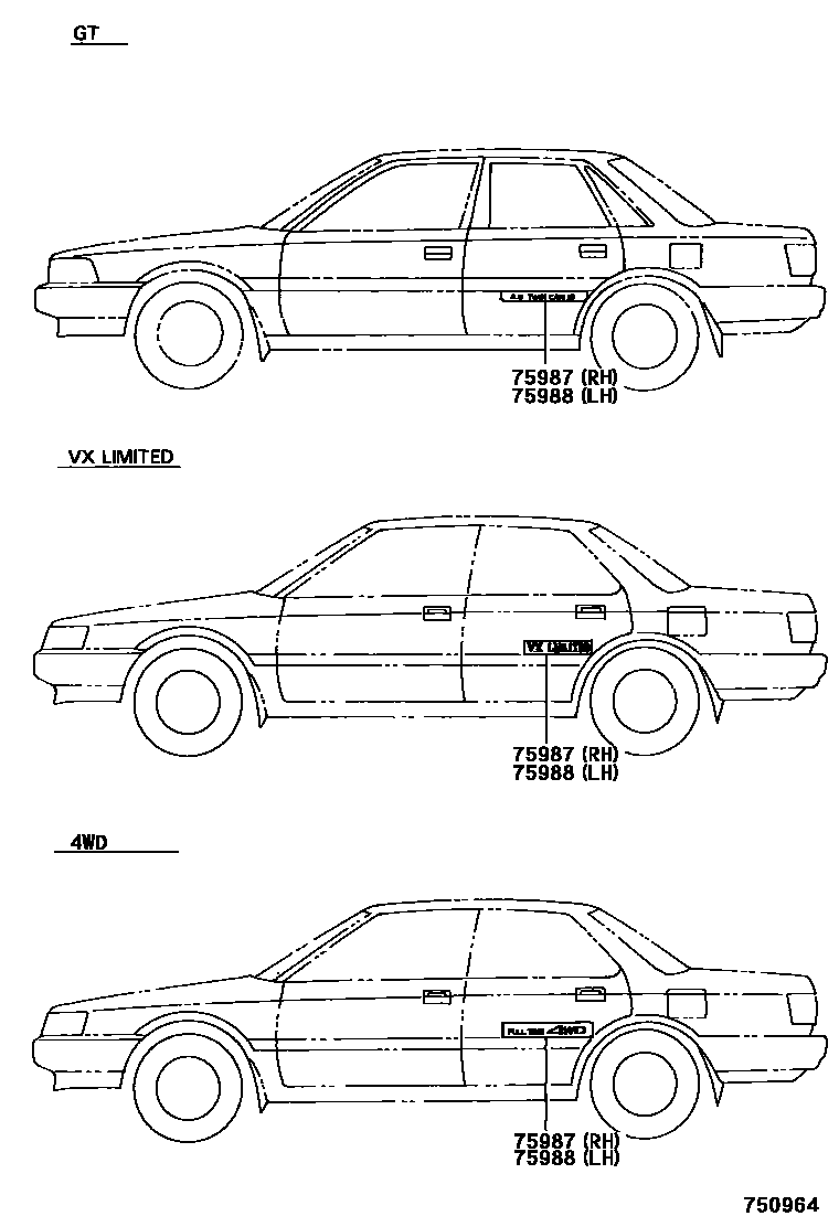 Toyota CAMRY 车身镶条 EPC diagram — 750964