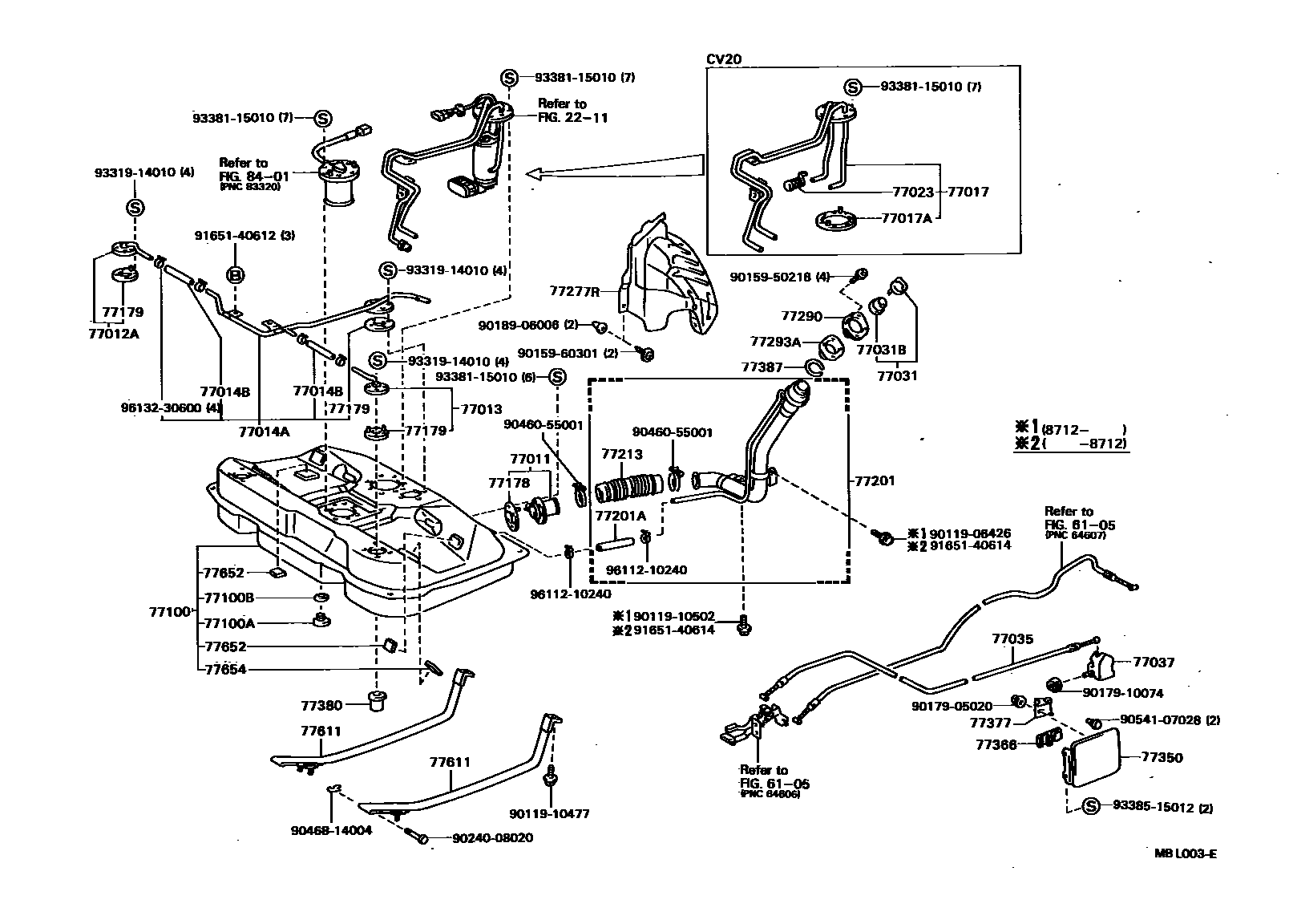 Toyota CAMRY 燃油箱和燃油管 EPC diagram — MBL003E