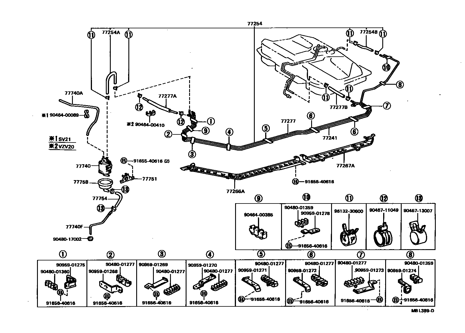 Toyota CAMRY 燃油箱和燃油管 EPC diagram — MBL389D