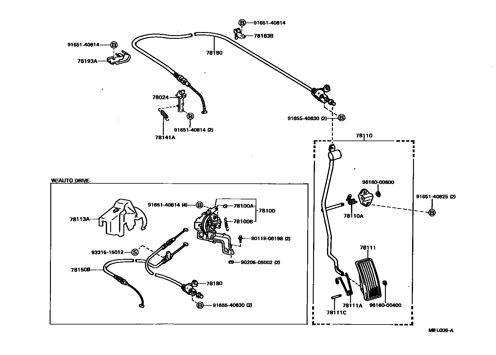 Toyota CAMRY accelerator pedal connecting rod EPC diagram — MBL006A