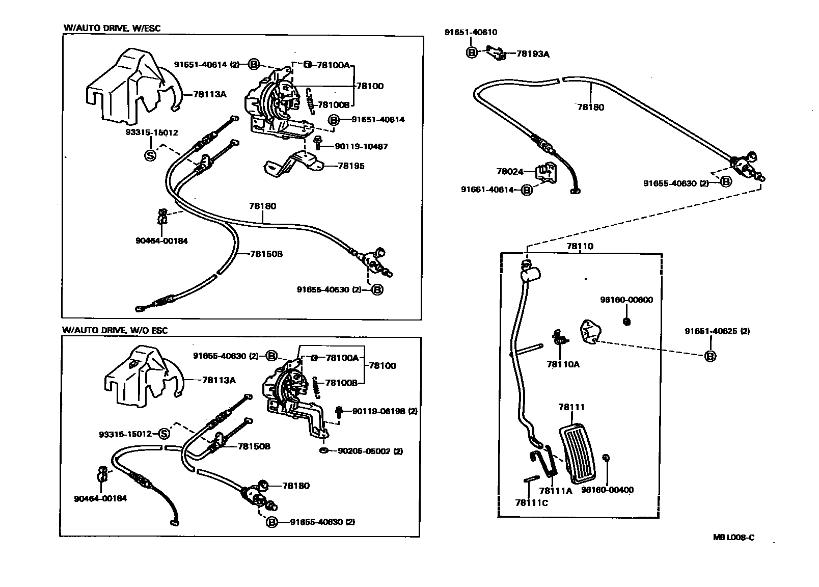 Toyota CAMRY accelerator pedal connecting rod EPC diagram — MBL008C