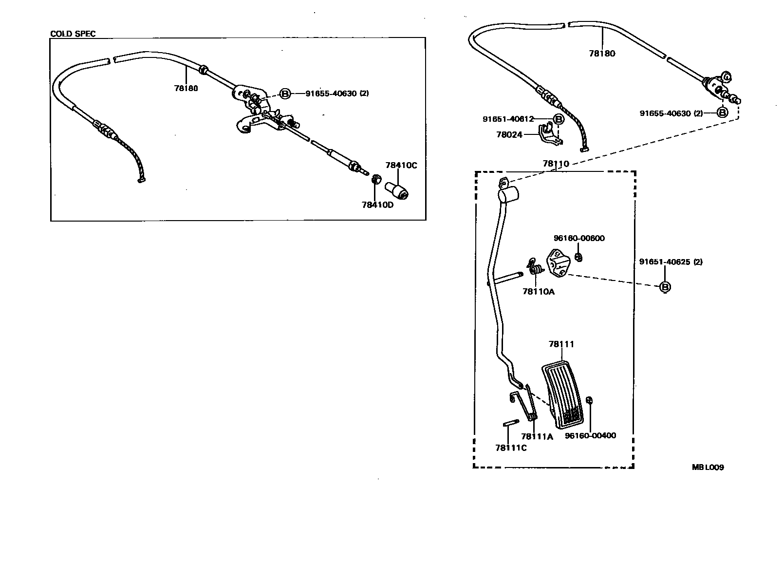 Toyota CAMRY accelerator pedal connecting rod EPC diagram — MBL009