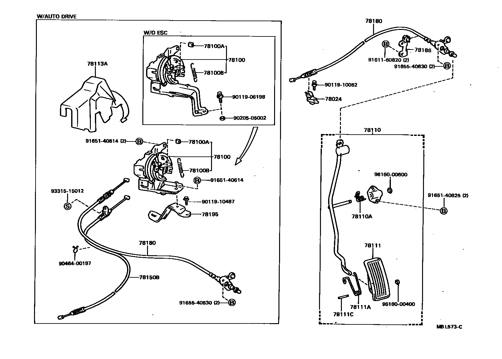 Toyota CAMRY accelerator pedal connecting rod EPC diagram — MBL573C