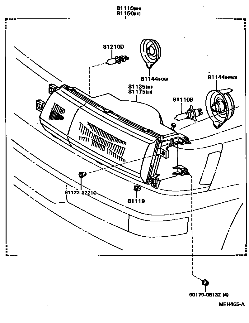Toyota CAMRY Headlamp EPC diagram — MEH465A