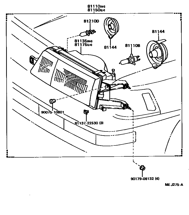 Toyota CAMRY Headlamp EPC diagram — MEJ275A