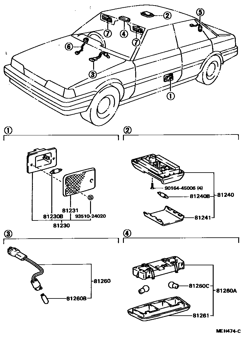 Toyota CAMRY 车内灯 EPC diagram — MEH474C