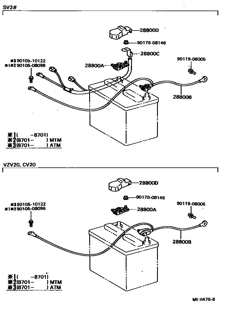 Toyota CAMRY 蓄电池和蓄电池电缆 EPC diagram — MEH476B