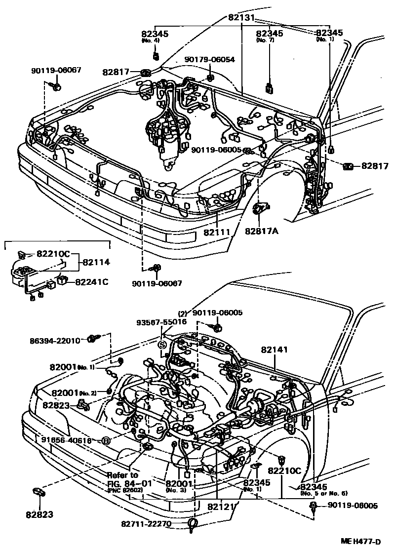 Toyota CAMRY 线束和卡夹 EPC diagram — MEH477D