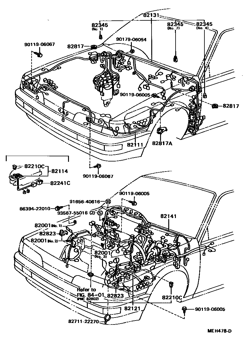 Toyota CAMRY 线束和卡夹 EPC diagram — MEH478D