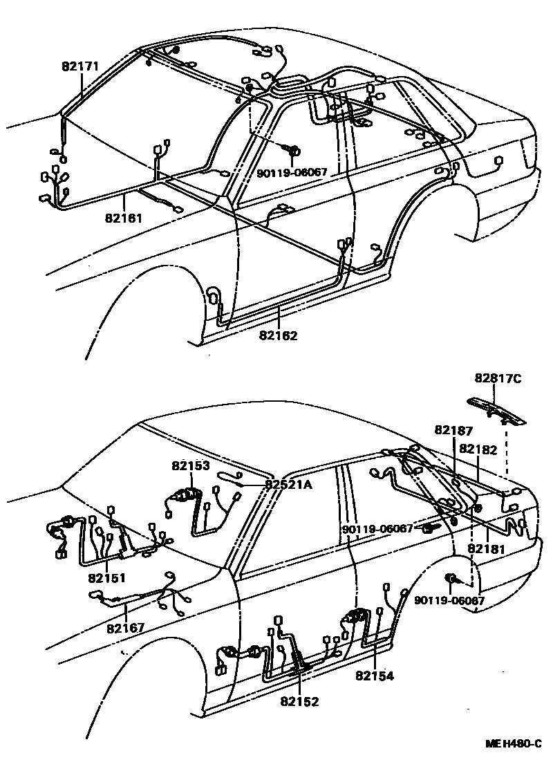 Toyota CAMRY 线束和卡夹 EPC diagram — MEH480C