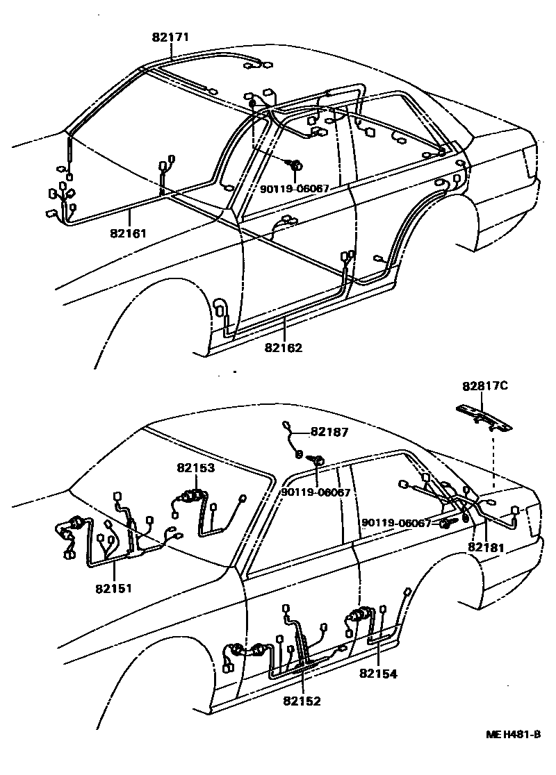 Toyota CAMRY 线束和卡夹 EPC diagram — MEH481B