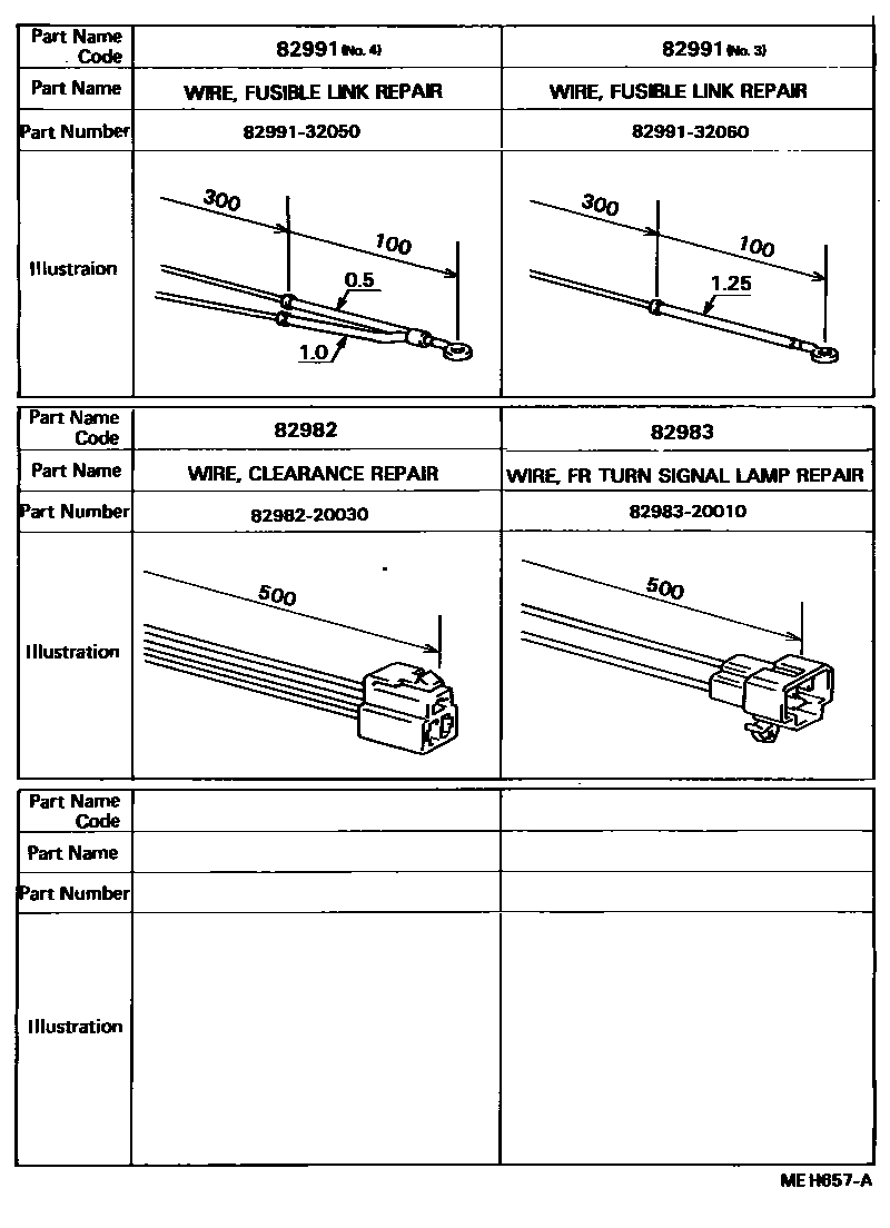 Toyota CAMRY 线束和卡夹 EPC diagram — MEH657A