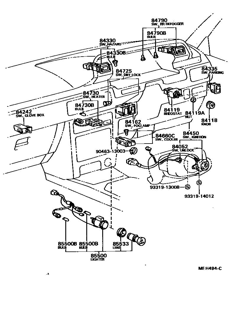 Toyota CAMRY 开关和继电器和ECU EPC diagram — MEH494C