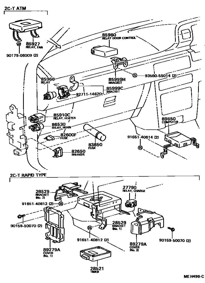 Toyota CAMRY 开关和继电器和ECU EPC diagram — MEH496C