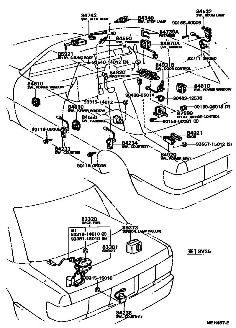 Toyota CAMRY 开关和继电器和ECU EPC diagram — MEH497E