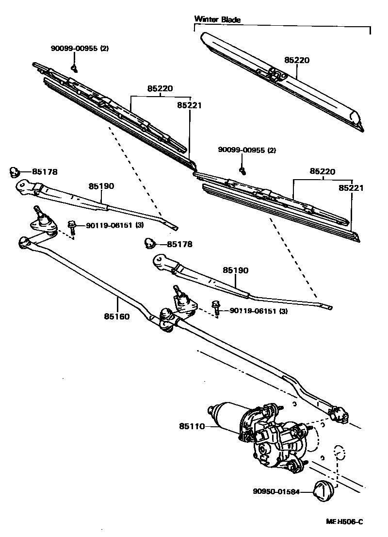Toyota CAMRY 挡风玻璃刮水器 EPC diagram — MEH506C