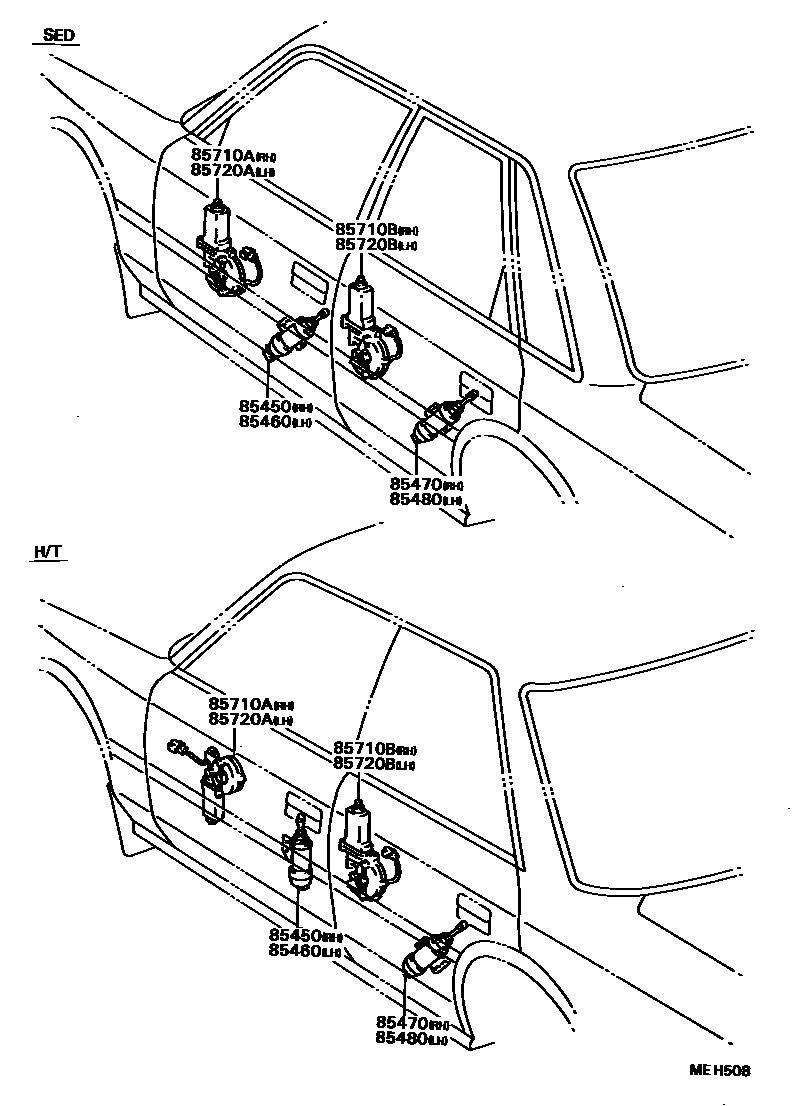Toyota CAMRY 车门电机和车门电磁阀 EPC diagram — MEH508